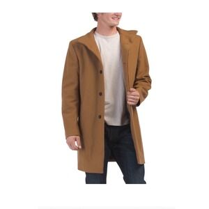 THEORY‎ Men's S Virgin Wool Blend Belven Urban Melton Coat Camel Single Breasted